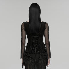 WT-1069TCF Gothic Lace-Up Sheer Sleeve Corset Shirt