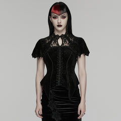 WT-1076TDF Gothic Corset Velvet Lace Victorian Keyhole Floral Design Top