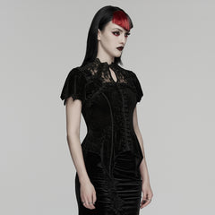WT-1076TDF Gothic Corset Velvet Lace Victorian Keyhole Floral Design Top