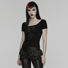 WT-1081TDF Edgy Cutout Top with Ruffled Skirt Punk Vest Style