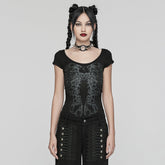 T-285 Skeleton Cutout Back Iron Chain Punk T-Shirt?-??Punk Rave Clothing