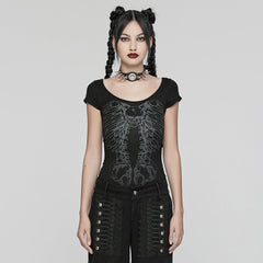 T-285 Skeleton Cutout Back Iron Chain Punk T-Shirt?-??Punk Rave Clothing