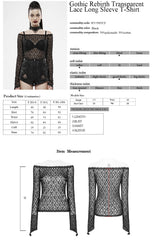 WT-598TCF Gothic Lace Transparent Long Sleeve T-Shirt Black Mesh Design?-??Punk Rave Clothing