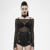 WT-598TCF Gothic Lace Transparent Long Sleeve T-Shirt Black Mesh Design?-??Punk Rave Clothing