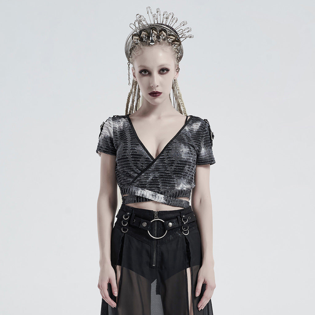 WT-647 Punk bandage short sleeve T-shirt?-??Punk Rave Clothing