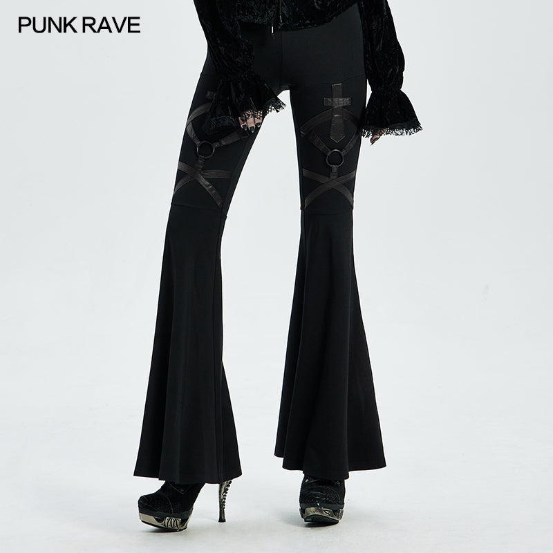 WK-458DDF Gothic flared trousers?-??Punk Rave Clothing