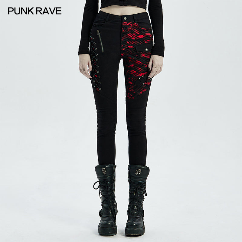 WK-462DQF Punk blood dark denim women trousers?-??Punk Rave Clothing