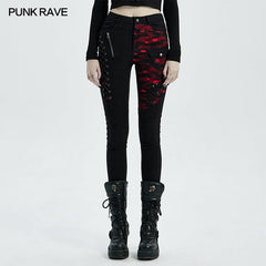 WK-462DQF Punk blood dark denim women trousers?-??Punk Rave Clothing