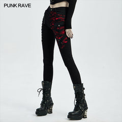 WK-462DQF Punk blood dark denim women trousers?-??Punk Rave Clothing