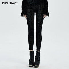 WK-464DDF Gothic retro burn out flower leggings?-??Punk Rave Clothing