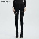 WK-468NCF Punk knee deconstructed hollow denim trousers?-??Punk Rave Clothing