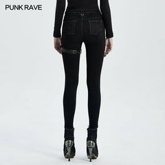 WK-468NCF Punk knee deconstructed hollow denim trousers?-??Punk Rave Clothing