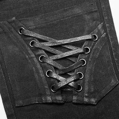 WK-468NCF Punk knee deconstructed hollow denim trousers?-??Punk Rave Clothing