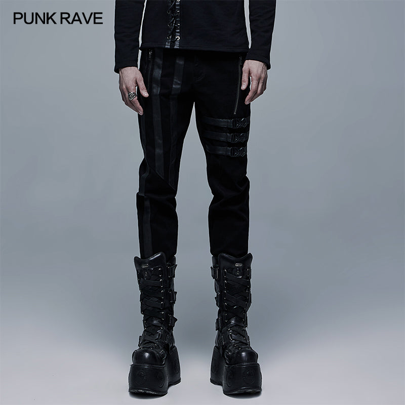 WK-478XCM Dark Elastic Woven Long Pants?-??Punk Rave Clothing
