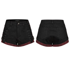 WK-482XDF Punk elastic red and black shorts?-??Punk Rave Clothing