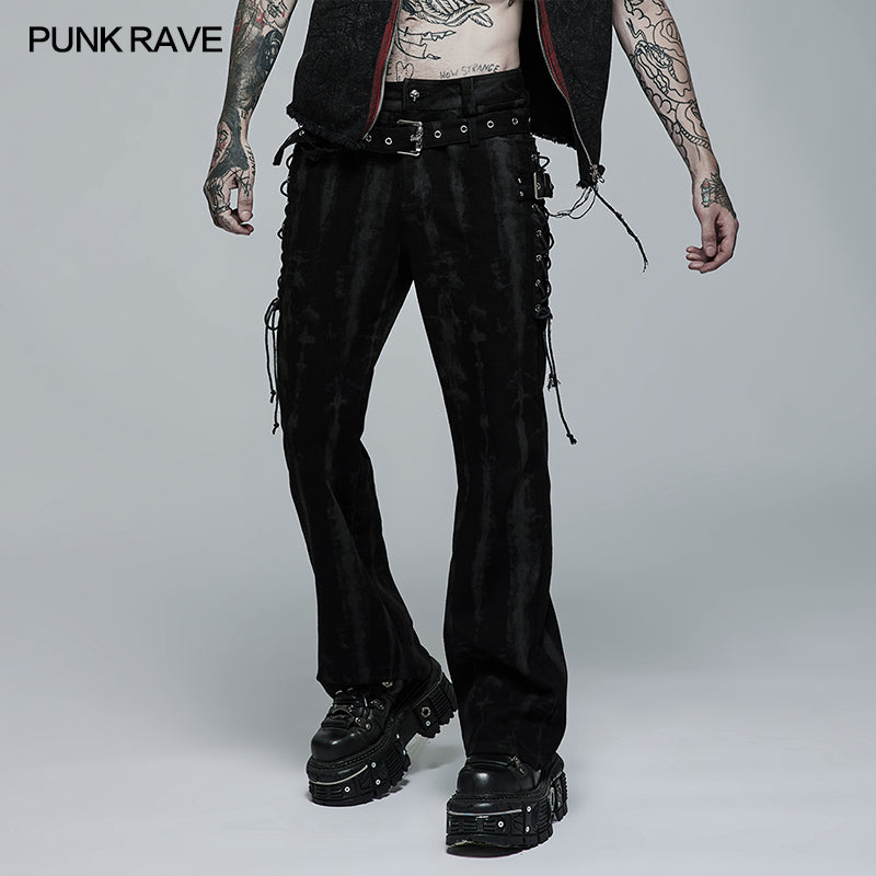 WK-504NCM Punk Daily Wear Dark Texture Flare Trousers?-??Punk Rave Clothing