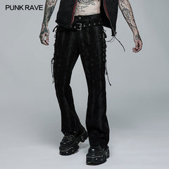 WK-504NCM Punk Daily Wear Dark Texture Flare Trousers?-??Punk Rave Clothing