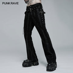 WK-504NCM Punk Daily Wear Dark Texture Flare Trousers?-??Punk Rave Clothing