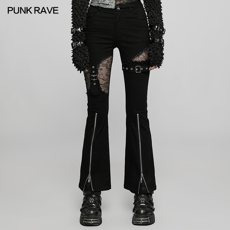 WK-509NCF Gothic elastic flare pants?-??Punk Rave Clothing