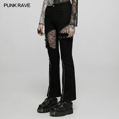 WK-509NCF Gothic elastic flare pants?-??Punk Rave Clothing