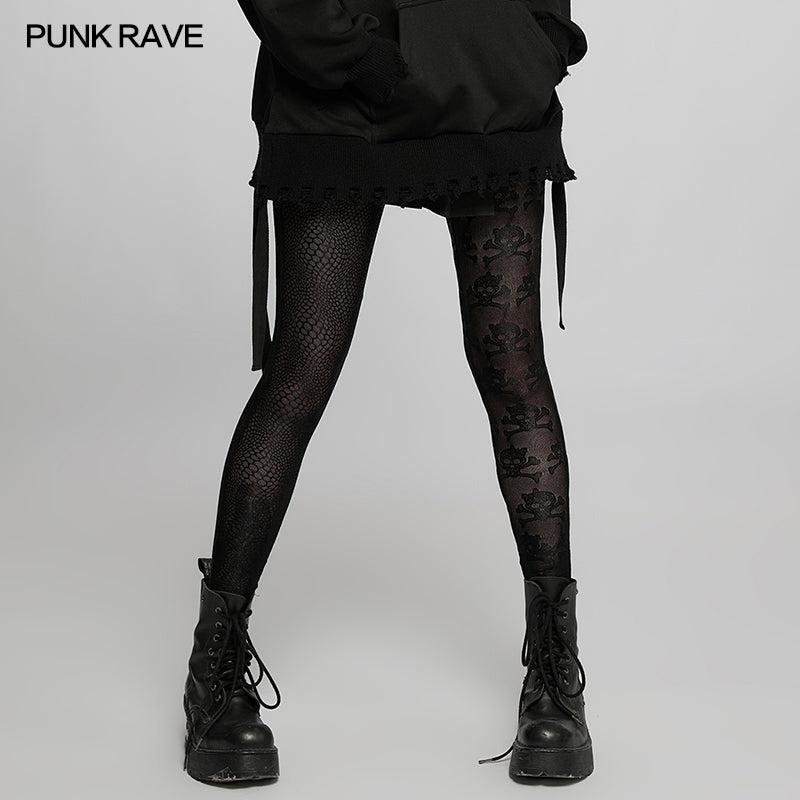 WK-521DDF Punk leopard and skull pattern Leggings?-??Punk Rave Clothing