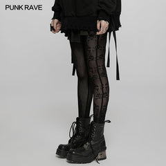 WK-521DDF Punk leopard and skull pattern Leggings?-??Punk Rave Clothing