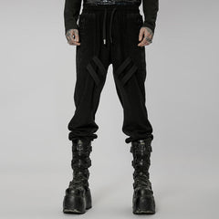 WK-524XCM black Post-Apocalyptic Punk Pants with Strap Details?-??Punk Rave Clothing