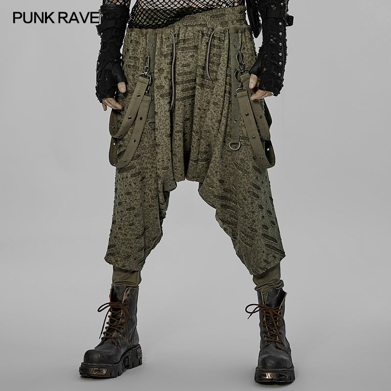 WK-525DQM Dark loose crotch pants?-??Punk Rave Clothing