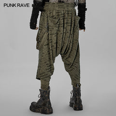 WK-525DQM Dark loose crotch pants?-??Punk Rave Clothing