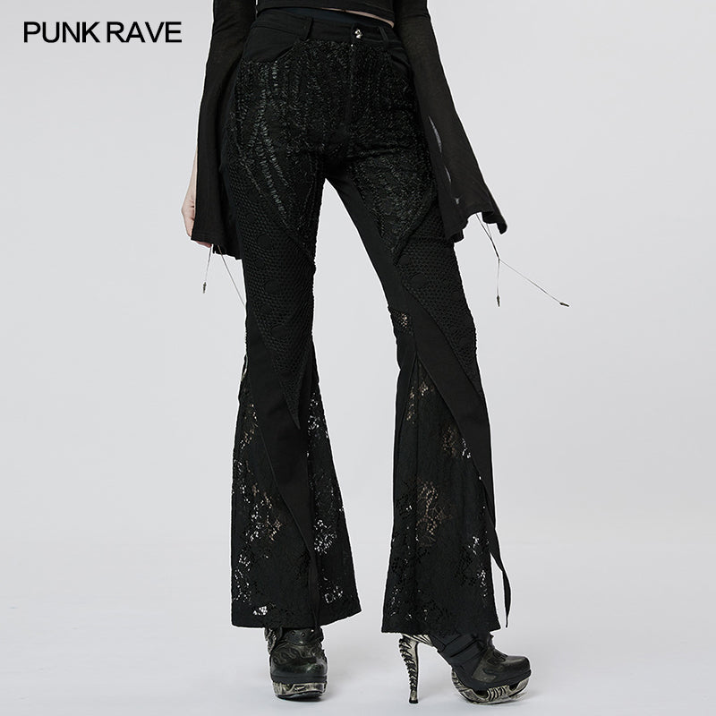 WK-535XCF Goth Lace Flared Long Pants?-??Punk Rave Clothing