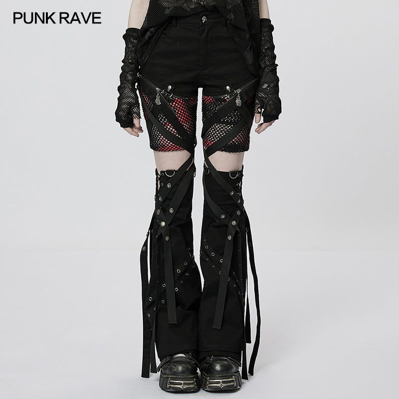 WK-540XCF Punk irregular flared detachable trousers?-??Punk Rave Clothing