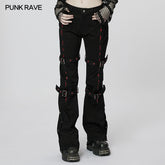 WK-543XCF Dark Embroidered Flared Pants?-??Punk Rave Clothing