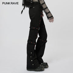 WK-543XCF Dark Embroidered Flared Pants?-??Punk Rave Clothing
