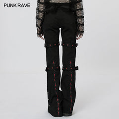 WK-543XCF Dark Embroidered Flared Pants?-??Punk Rave Clothing