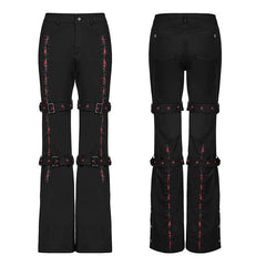 WK-543XCF Dark Embroidered Flared Pants?-??Punk Rave Clothing
