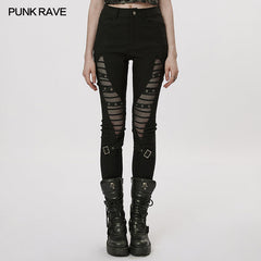 WK-544XCF Goth Hollow-out Leggings?-??Punk Rave Clothing