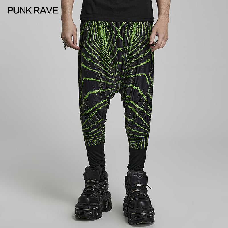 Cyber knit false two-piece trousers?-??Punk Rave Clothing