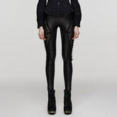 WK-574DDF Gothic Pants Mesh Panel Lace-Up Faux Leather Leggings