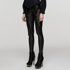 WK-574DDF Gothic Pants Mesh Panel Lace-Up Faux Leather Leggings