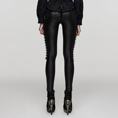 WK-574DDF Gothic Pants Mesh Panel Lace-Up Faux Leather Leggings