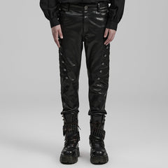 WK-583PCM Edgy black PU Pants with Side Buttoned Accents?-??Punk Rave Clothing