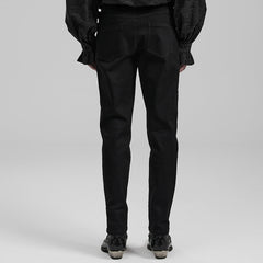 WK-588NCM Mens black Punk Pants Buckle Straps Slim Fit Denim?-??Punk Rave Clothing
