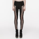 WK-593XCF Gothic Lace Panel Slim Fit black Stretch Pants?-??Punk Rave Clothing