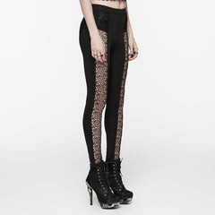 WK-593XCF Gothic Lace Panel Slim Fit black Stretch Pants?-??Punk Rave Clothing