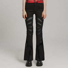 WK-595XCF Gothic Flared Pants with Mesh Cutouts and Pointed Details?-??Punk Rave Clothing