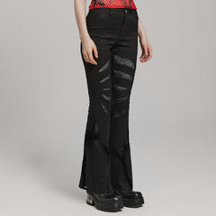 WK-595XCF Gothic Flared Pants with Mesh Cutouts and Pointed Details?-??Punk Rave Clothing
