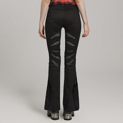 WK-595XCF Gothic Flared Pants with Mesh Cutouts and Pointed Details?-??Punk Rave Clothing