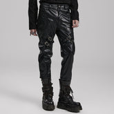 WK-598PCM Edgy Faux Leather Punk Pants with Buckles and Zipper Details?-??Punk Rave Clothing