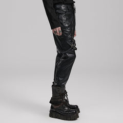 WK-598PCM Edgy Faux Leather Punk Pants with Buckles and Zipper Details?-??Punk Rave Clothing