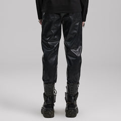 WK-598PCM Edgy Faux Leather Punk Pants with Buckles and Zipper Details?-??Punk Rave Clothing